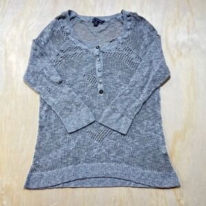 Y2K American Eagle Outfitters Gray Crochet Knit Henley Sweater Women's M
